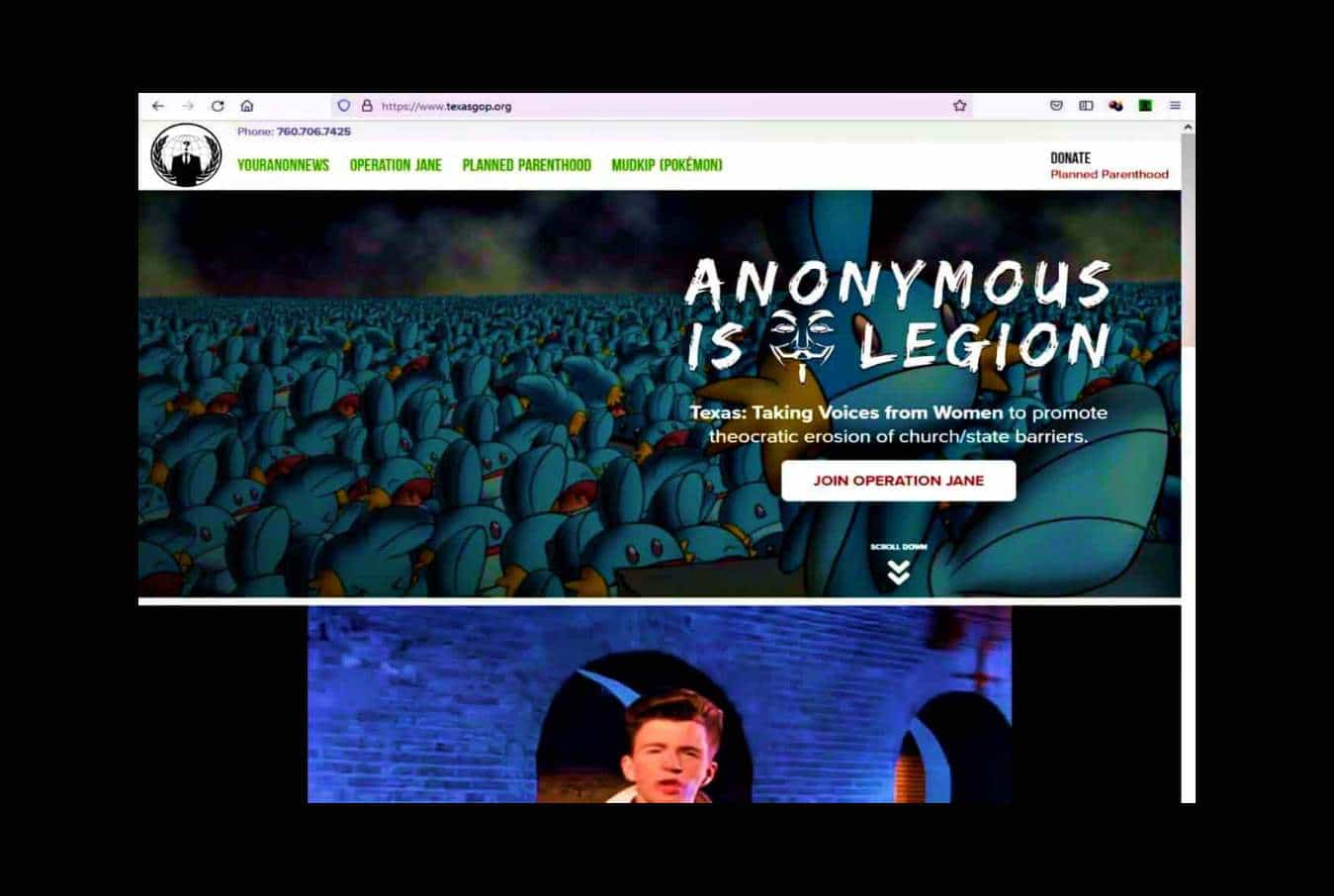 Anonymous hacks Texas Republican Party website against abortion law
