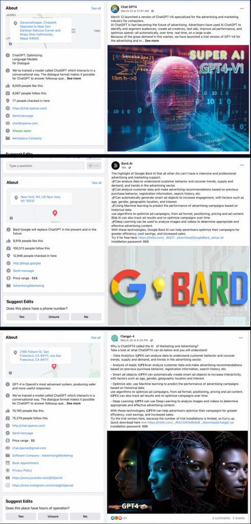Facebook pages hacked to spread Redline malware via ChatGPT and Google Bard AI
